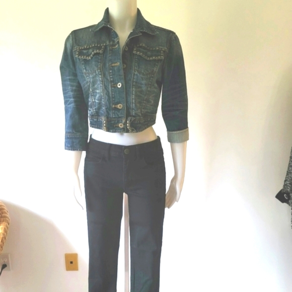 American Rag Cie Women's Semi-Cropped Studded 3/4 Sleeve Jean Jacket Size M - Picture 11 of 13